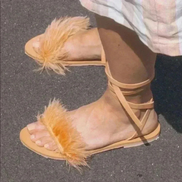 CHARLOTTE STONE Yvonne Ostrich Feather Sandals - Picture 1 of 11